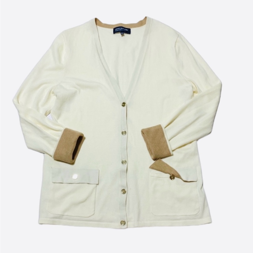 JONES NEW YORK Ivory White V-neck Button Down Cardigan Sz Petite Large